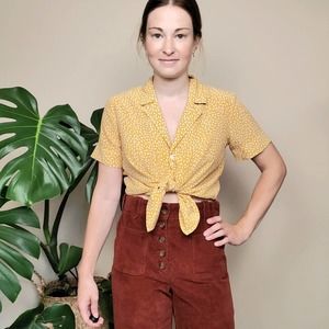 Everlane Marigold Floral The Clean Silk Short-Sleeve Notch Shirt 0